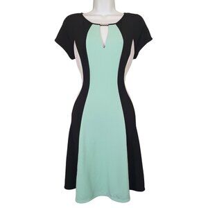 STUDIO ONE NY A Line Dress Colorblock Mint Blue Black White Stretchy Dress 4 S